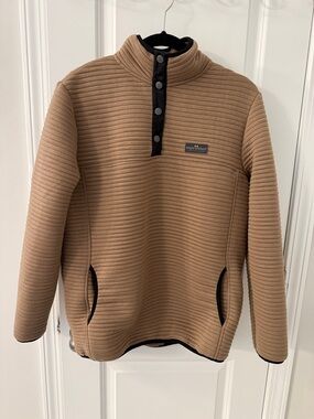 Simply Southern Men's Ribbed Tan Snap-Up Sweater with Black Trim